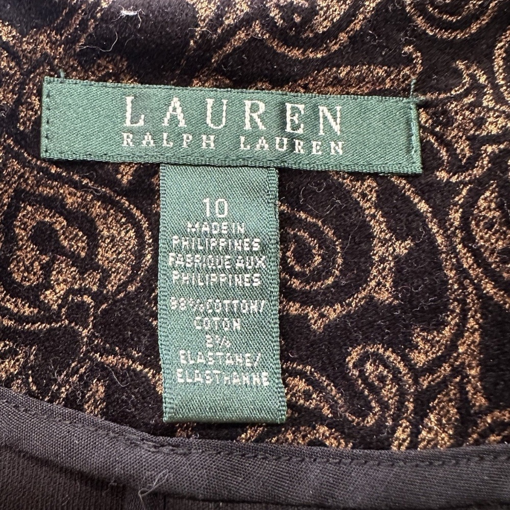 Lauren Ralph Lauren Black Gold Paisley Velvet Blazer Tailored Jacket W Sz 10 - Picture 9 of 16
